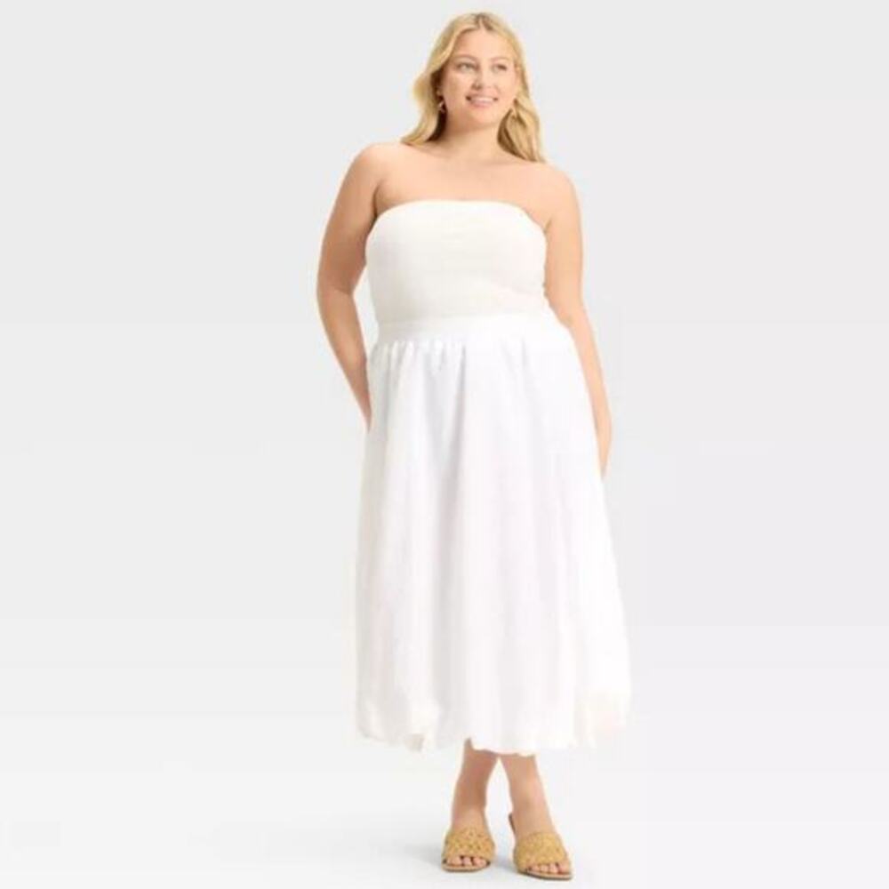 A New Day Women's Midi A Line Elastic Waist Skirt White‎ Size 1X